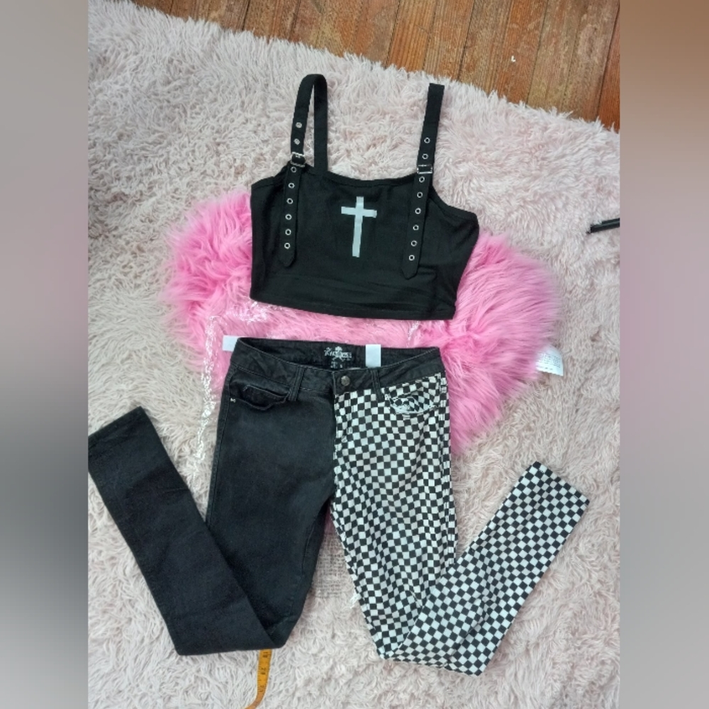 Rad goth cropped tank w/ cross and eyelet straps! SOLD! - Picture 4 of 6